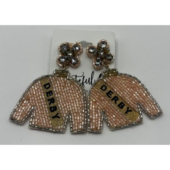 NEW Pink Seed Jockey Jacket  Earrings Derby Party Statement Silver - Picture 1 of 3